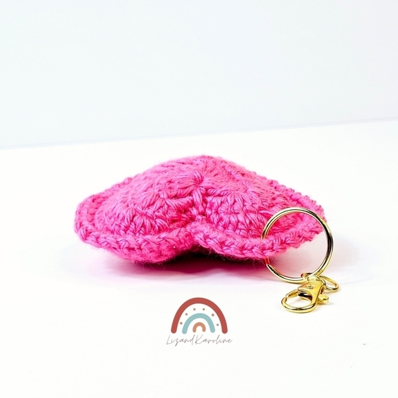 New! Handmade Crochet Barbie Bright Pink Heart Keychain Bag Charm - Picture 3 of 9